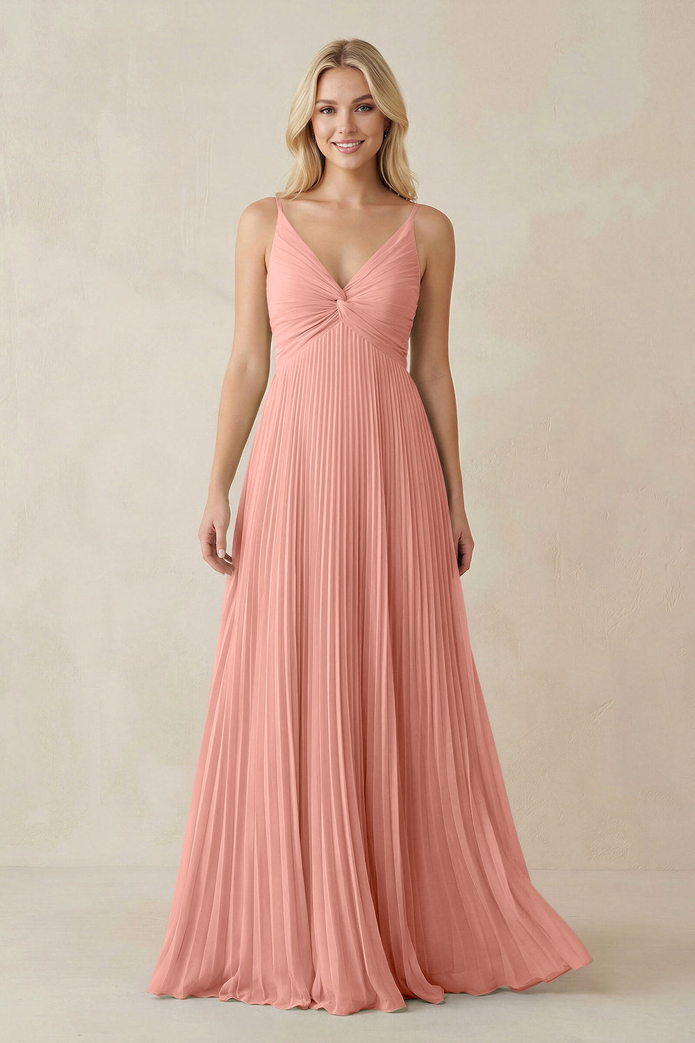 Pleated V-Neck A-Line Chiffon Bridesmaid Dress in Rosette