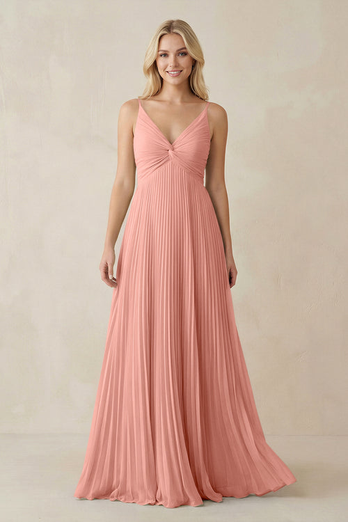 Rosette Pleated V-Neck A-Line Chiffon Bridesmaid Dress | KISSBRIDAL