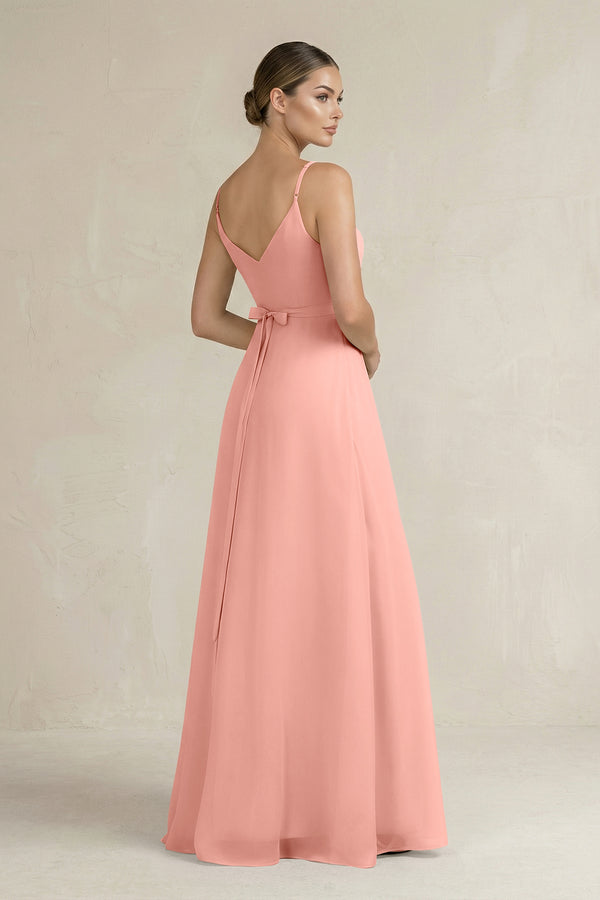 Rosette Ruched A-Line Chiffon Bridesmaid Dress with Slit (2) | KISSBRIDAL