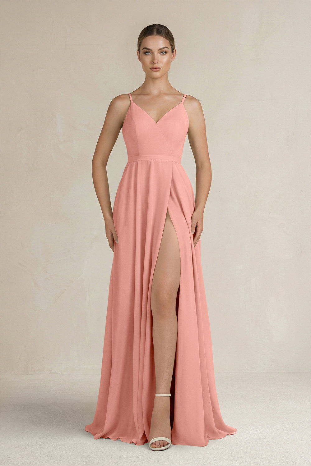Ruched A-Line Chiffon Bridesmaid Dress with Slit in Rosette