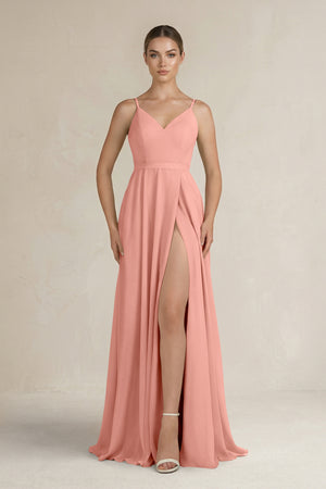 Rosette Ruched A-Line Chiffon Bridesmaid Dress with Slit | KISSBRIDAL