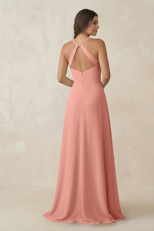 Rosette Ruched Sheath Chiffon Bridesmaid Dress (2) | KISSBRIDAL