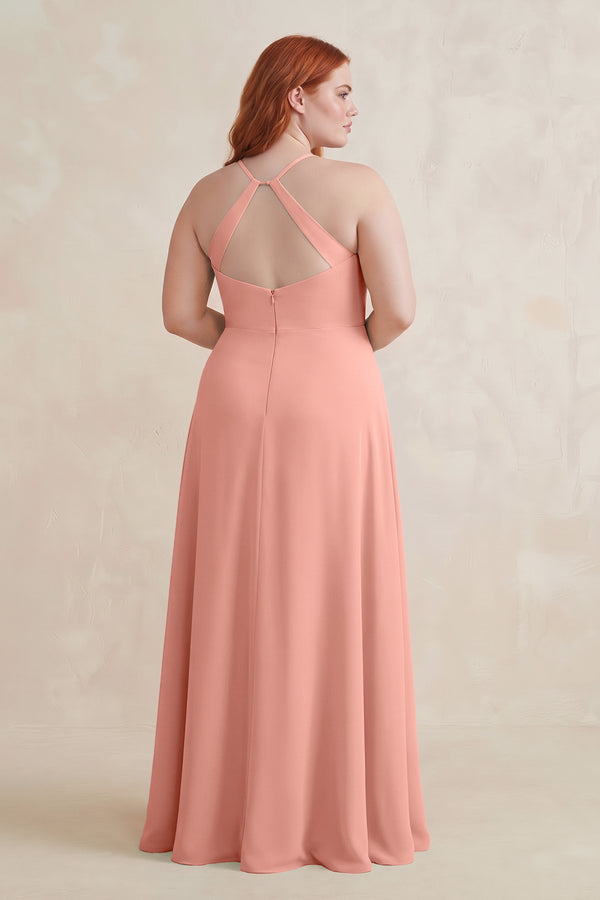 Rosette Ruched Sheath Chiffon Bridesmaid Dress (2) | KISSBRIDAL