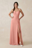 Rosette Ruched Sheath Chiffon Bridesmaid Dress | KISSBRIDAL