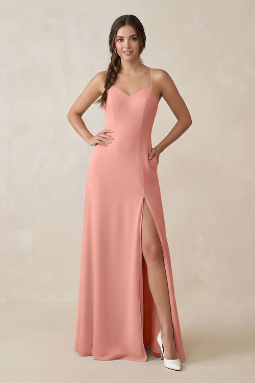 Rosette Ruched Sheath Chiffon Bridesmaid Dress | KISSBRIDAL