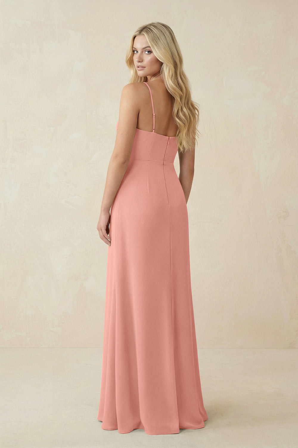 Ruched Sheath Spaghetti Strap Chiffon Bridesmaid Dress in Rosette