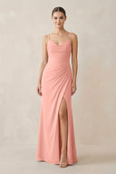 Rosette Ruched Sheath Spaghetti Strap Chiffon Bridesmaid Dress | KISSBRIDAL