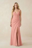 Rosette Ruched Sheath Spaghetti Strap Chiffon Bridesmaid Dress | KISSBRIDAL