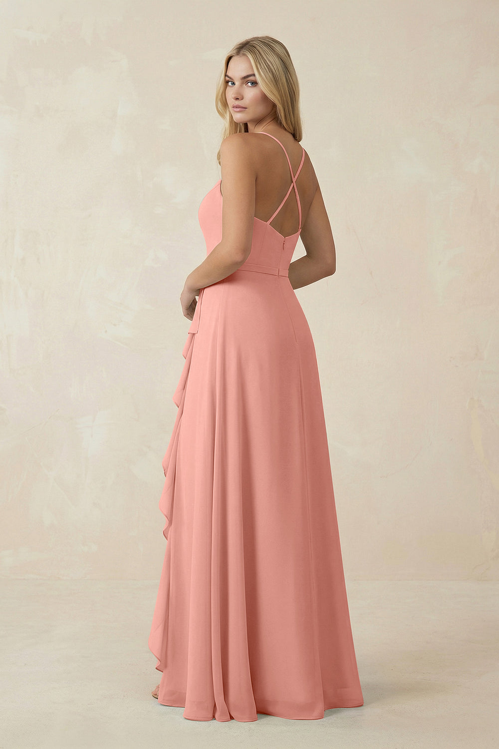 Ruffled Hem A-Line Chiffon Bridesmaid Dress in Rosette