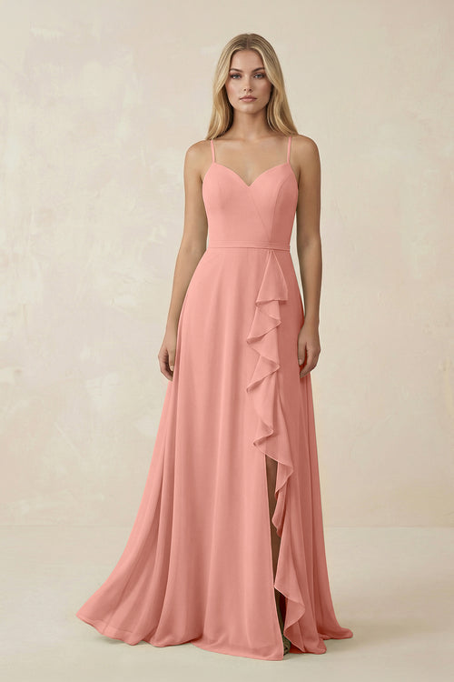 Rosette Ruffled Hem A-Line Chiffon Bridesmaid Dress | KISSBRIDAL