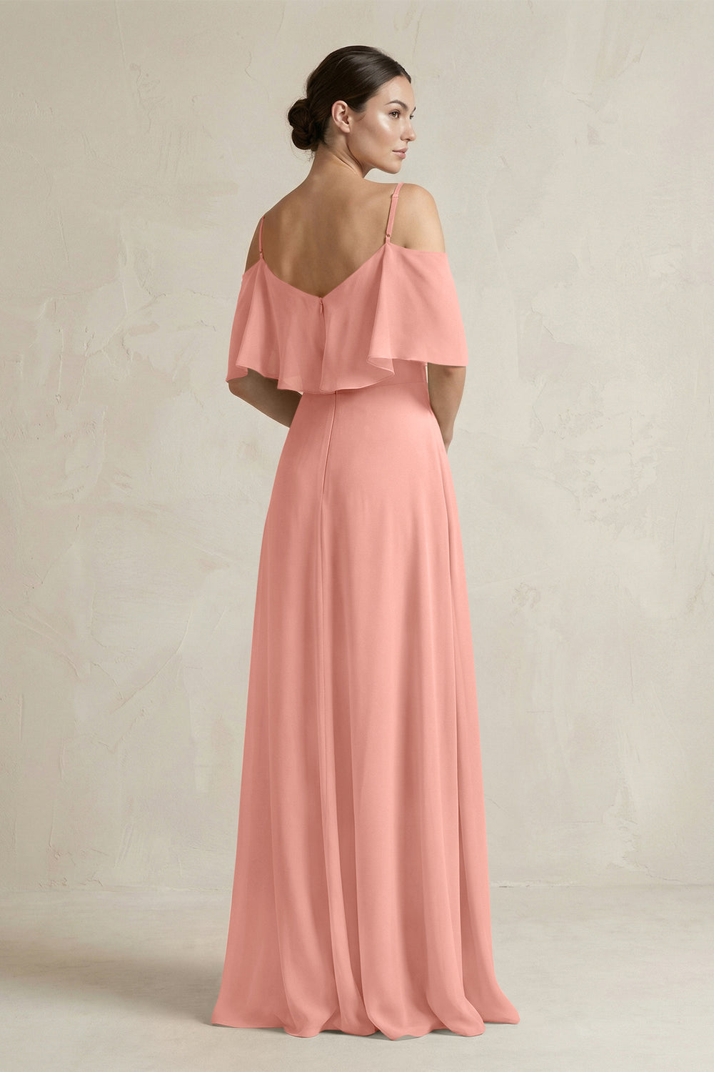 Ruffled Off-the-Shoulder A-Line Chiffon Bridesmaid Gown in Rosette