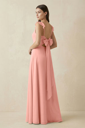 Rosette Ruffled Sleeve A-Line Chiffon Bridesmaid Dress (2) | KISSBRIDAL