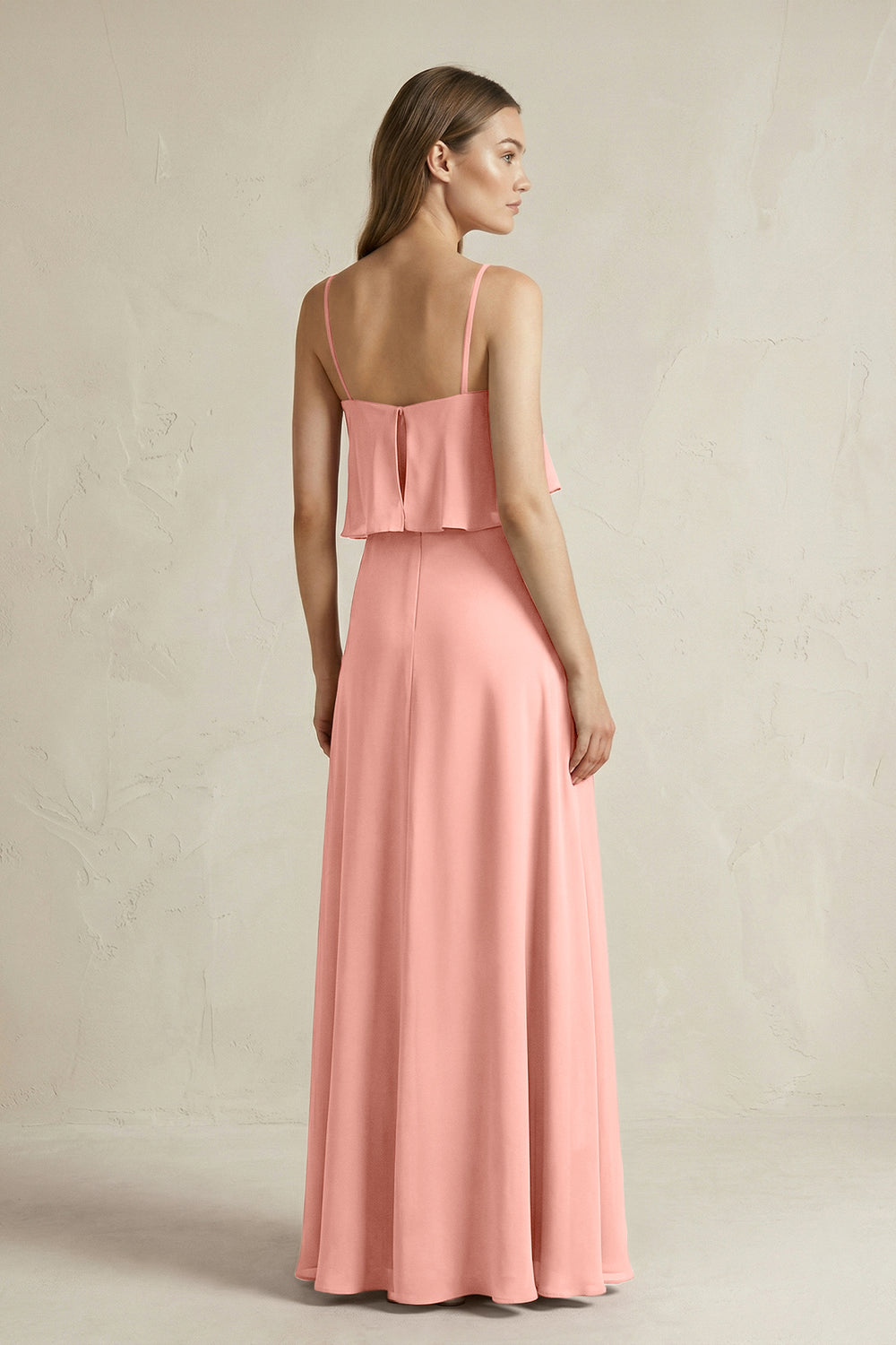 Ruffled Spaghetti Strap A-Line Chiffon Bridesmaid Dress in Rosette