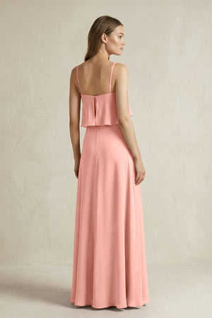 Rosette Ruffled Spaghetti Strap A-Line Chiffon Bridesmaid Dress in Rosette (2) | KISSBRIDAL