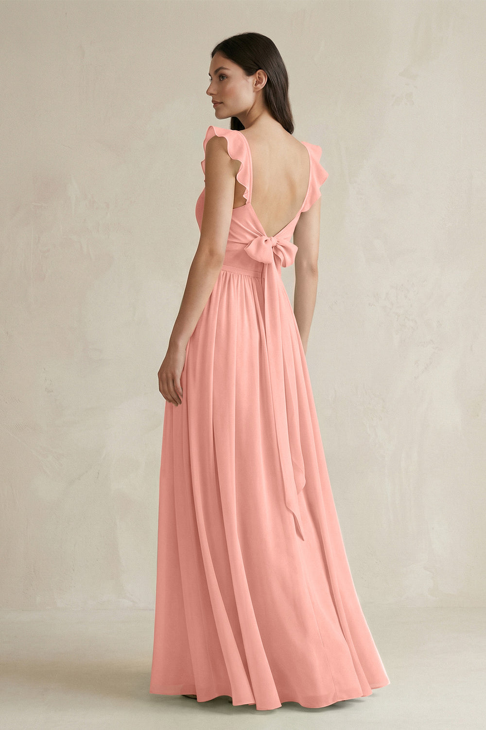 Ruffled Spaghetti Strap Chiffon A-Line Bridesmaid Dress in Rosette