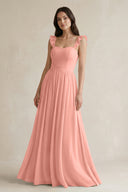 Rosette Ruffled Spaghetti Strap Chiffon A-Line Bridesmaid Dress | KISSBRIDAL