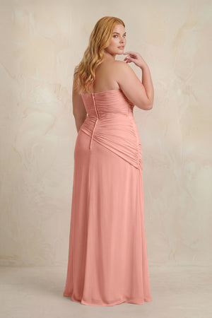 Rosette Sheath Chiffon Strapless Pleated Bridesmaid Dress (2) [sizeplus] | KISSBRIDAL