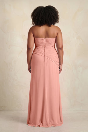 Rosette Sheath Chiffon Strapless Pleated Bridesmaid Dress (4) [sizeplus] | KISSBRIDAL