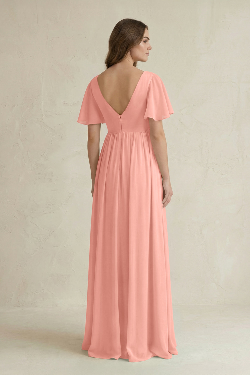 Short Sleeve V-Neck A-Line Chiffon Bridesmaid Dress in Rosette