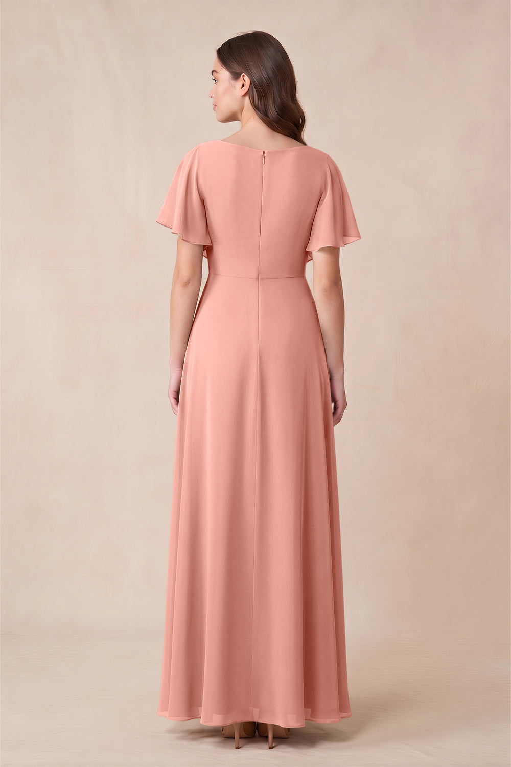 Short Sleeves Bateau A-Line Chiffon Bridesmaid Dress in Rosette