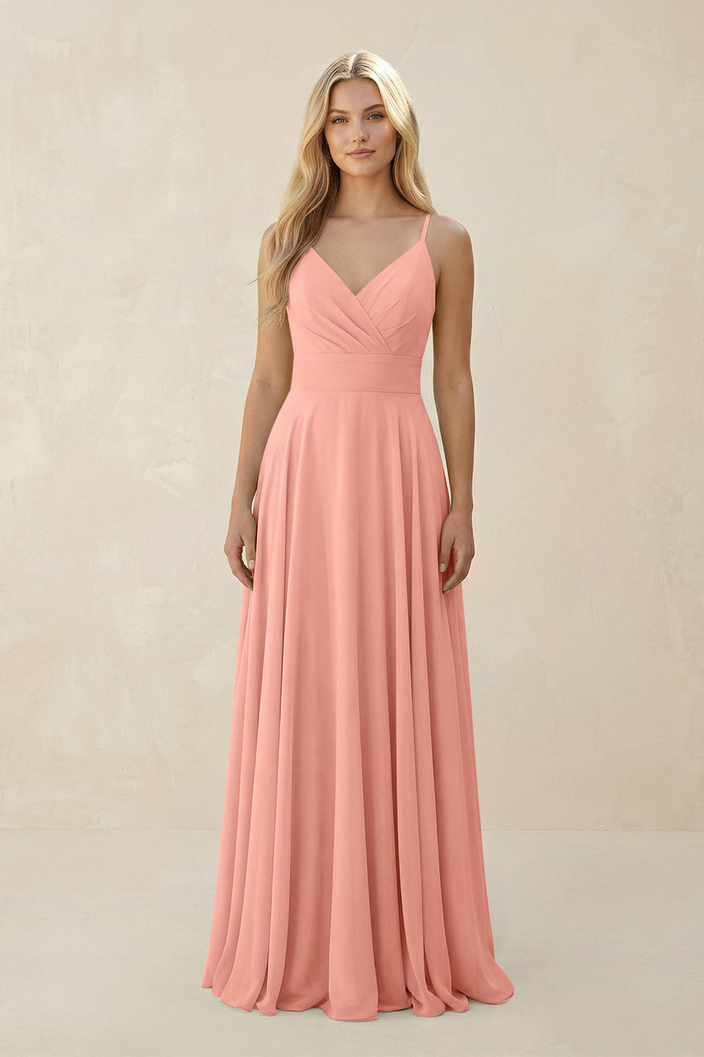 Spaghetti Strap A-Line Chiffon Bridesmaid Dress in Rosette