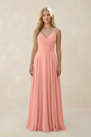 Rosette Spaghetti Strap A-Line Chiffon Bridesmaid Dress | KISSBRIDAL