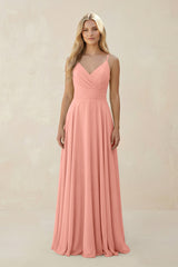 Rosette Spaghetti Strap A-Line Chiffon Bridesmaid Dress | KISSBRIDAL