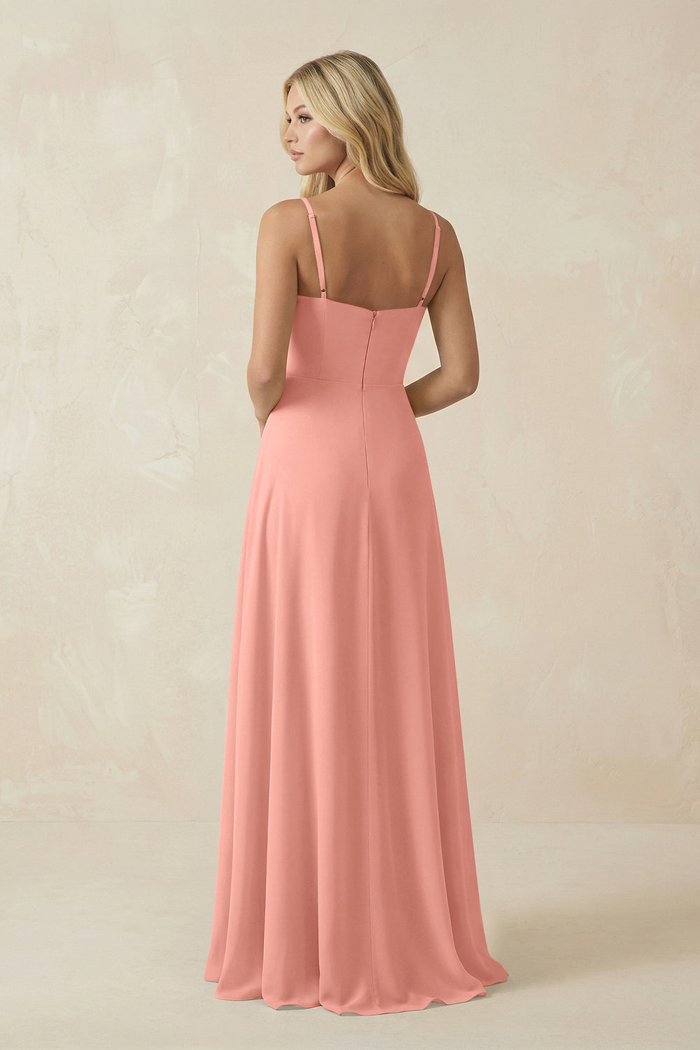 Spaghetti Strap Chiffon A-Line Bridesmaid Dress in Rosette