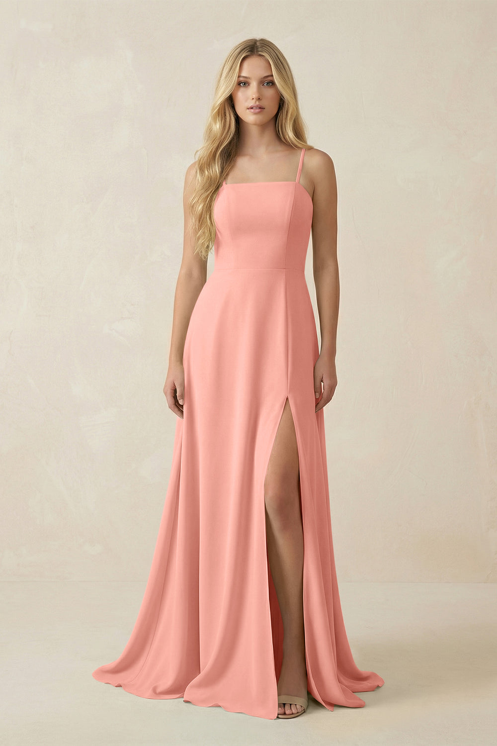 Spaghetti Strap Chiffon A-Line Bridesmaid Dress in Rosette