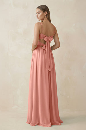 Rosette Spaghetti Strap Pleated A-Line Chiffon Bridesmaid Dress (2) | KISSBRIDAL
