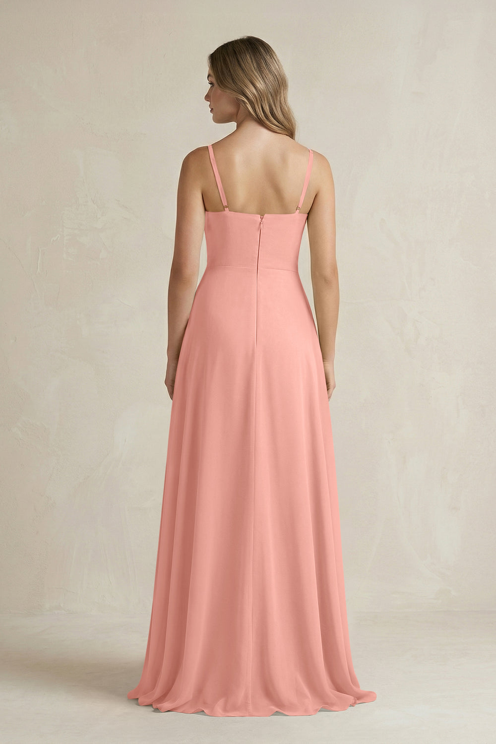 Spaghetti Strap Ruffled A-Line Chiffon Bridesmaid Dress in Rosette