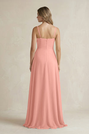 Rosette Spaghetti Strap Ruffled A-Line Chiffon Bridesmaid Dress (2) | KISSBRIDAL
