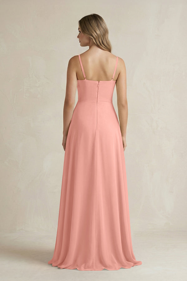 Rosette Spaghetti Strap Ruffled A-Line Chiffon Bridesmaid Dress (2) | KISSBRIDAL