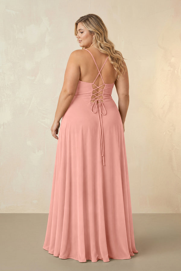 Rosette Spaghetti Straps Chiffon A-Line Bridesmaid Dress (2) [sizeplus] | KISSBRIDAL