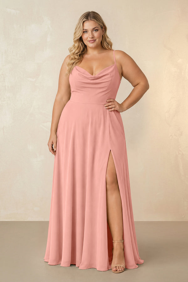 Rosette Spaghetti Straps Chiffon A-Line Bridesmaid Dress [sizeplus] | KISSBRIDAL