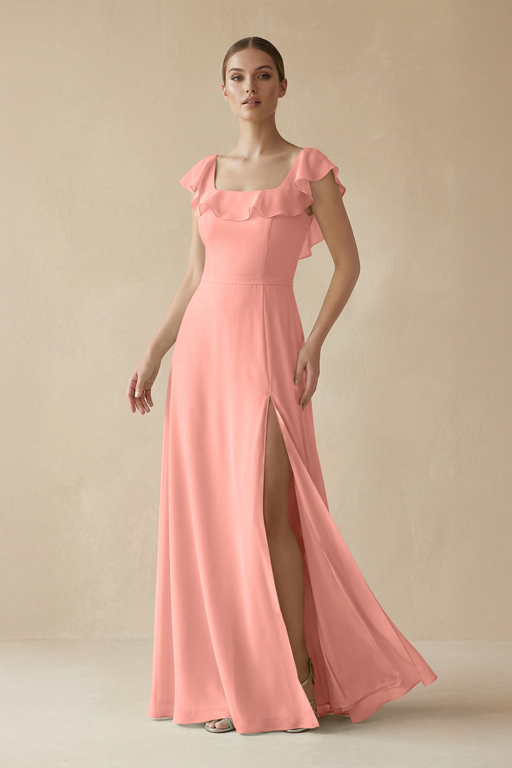 Square Neck A-Line Bridesmaid Dress with Ruffles in Rosette
