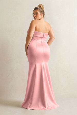 Rosette Strapless Satin Mermaid Bridesmaid Dress (2) [sizeplus] | KISSBRIDAL