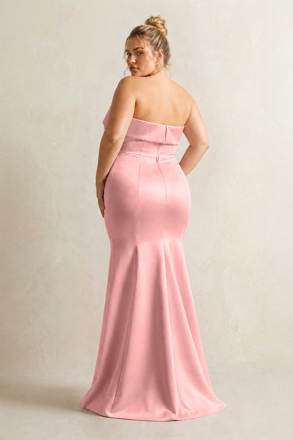 Rosette Strapless Satin Mermaid Bridesmaid Dress (2) [sizeplus] | KISSBRIDAL