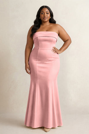 Rosette Strapless Satin Mermaid Bridesmaid Dress (3) [sizeplus] | KISSBRIDAL