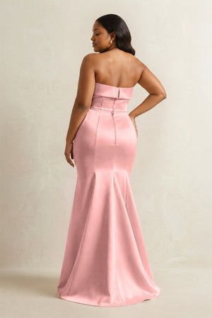 Rosette Strapless Satin Mermaid Bridesmaid Dress (4) [sizeplus] | KISSBRIDAL