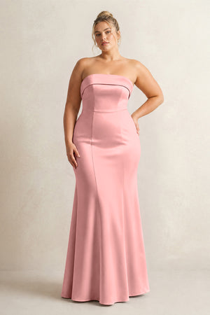 Rosette Strapless Satin Mermaid Bridesmaid Dress [sizeplus] | KISSBRIDAL
