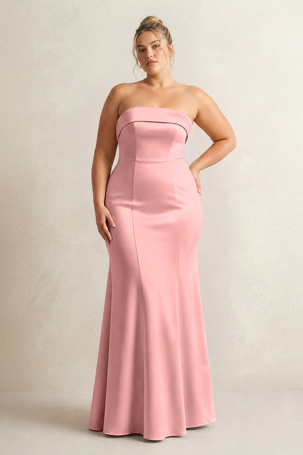 Rosette Strapless Satin Mermaid Bridesmaid Dress [sizeplus] | KISSBRIDAL
