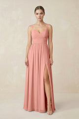 Rosette Sweetheart A-Line Chiffon Bridesmaid Dress with Slit in Rosette | KISSBRIDAL