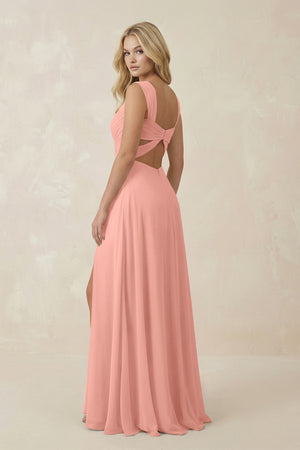 Rosette Sweetheart A-Line Chiffon Long Bridesmaid Dress (2) | KISSBRIDAL