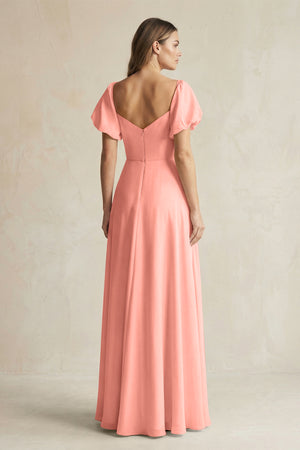 Rosette Sweetheart Puff Sleeve A-Line Chiffon Bridesmaid Dress (2) | KISSBRIDAL