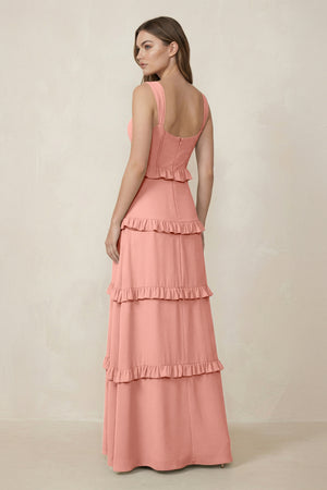 Rosette Sweetheart Tiered A-Line Chiffon Bridesmaid Dress (2) | KISSBRIDAL