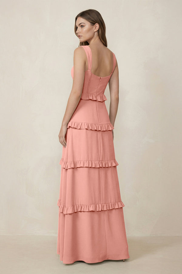 Rosette Sweetheart Tiered A-Line Chiffon Bridesmaid Dress (2) | KISSBRIDAL