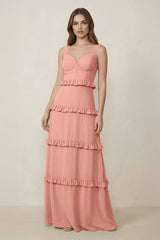 Rosette Sweetheart Tiered A-Line Chiffon Bridesmaid Dress | KISSBRIDAL
