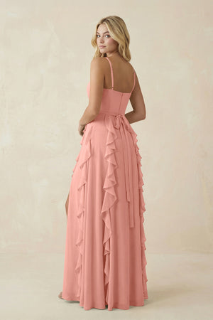 Rosette Tiered Ruffle A-Line Chiffon Bridesmaid Dress (2) | KISSBRIDAL