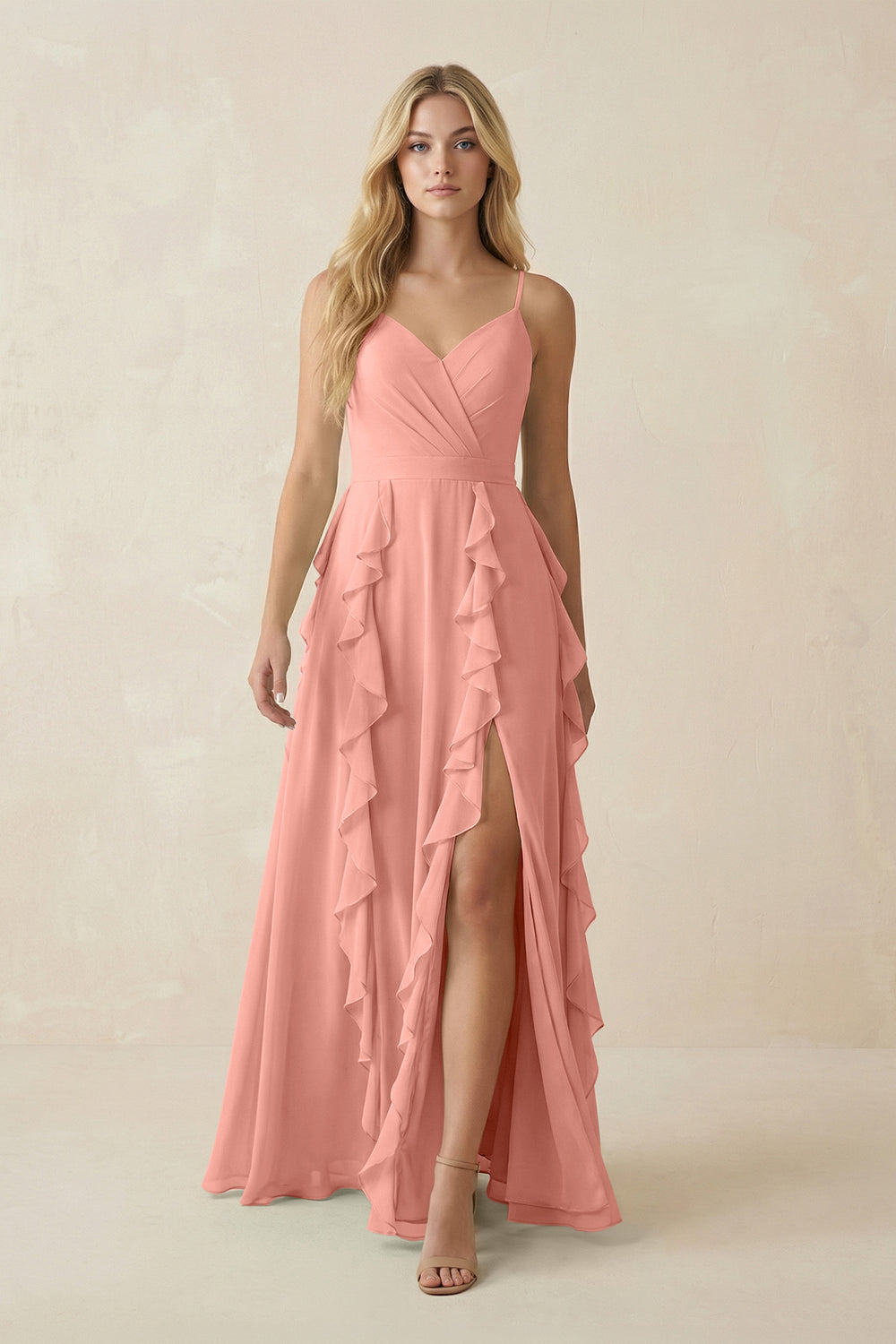 Tiered Ruffle A-Line Chiffon Bridesmaid Dress in Rosette